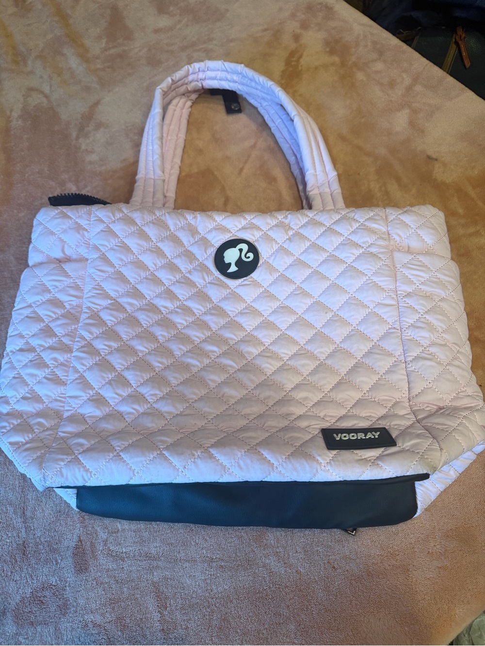 VooRay Quilted Light Pink Tote Bag with Padded Handles